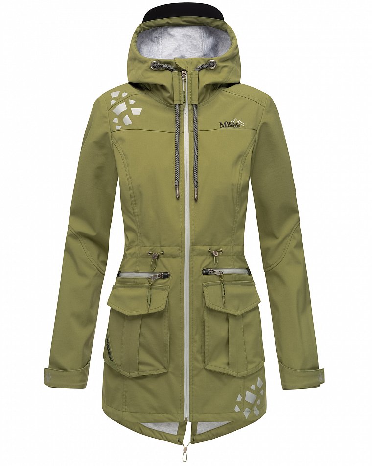 Marikoo Wasserfeste Damen Softshell Übergangsjacke mit Kapuze und Reflektoren Ulissaa Olive Gr. 42 - XL