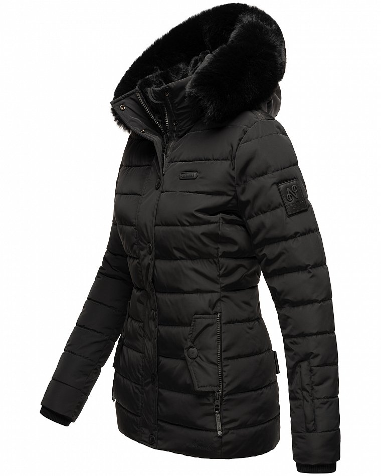 Navahoo Milianaa Damen Winter Steppjacke gefüttert Kapuze mit Kunstfell Schwarz Gr. 38 - M