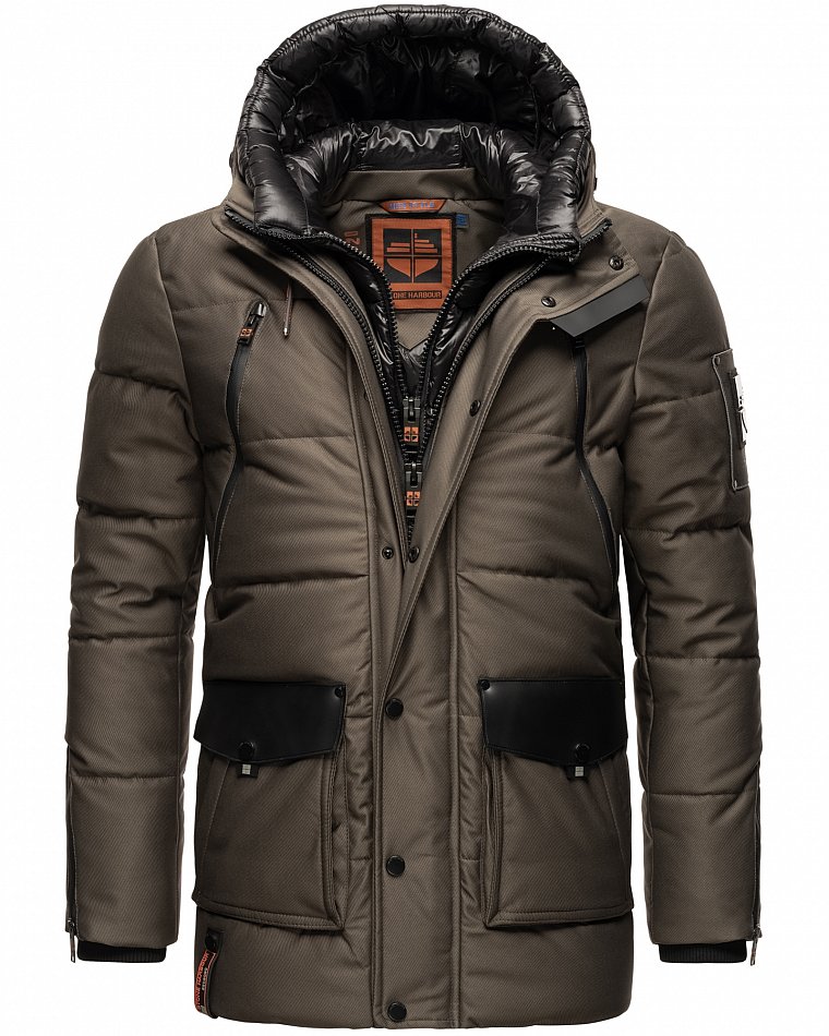 Stone Harbour Mitjaa Herren Wintermantel Parka mit Doppel Kapuze Anthrazit Gr. 50 - L