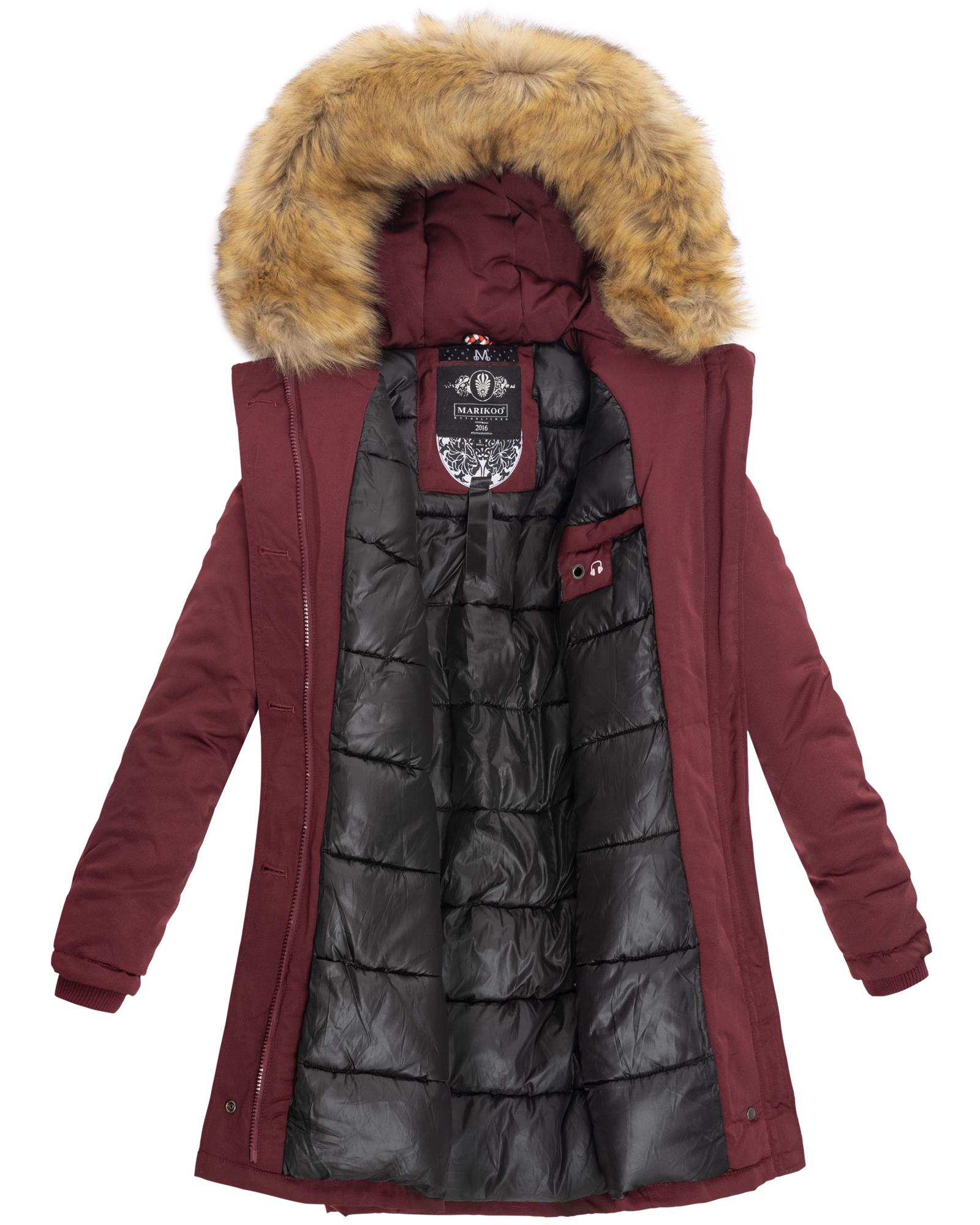 Marikoo Karmaa Eleganter Damen Winter Parka mit Kunstpelz und Kapuze Dunkel Wine Gr. 38 - M