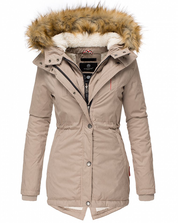 Marikoo Akira Damen Winter Jacke Parka Gefüttert mit Kapuze Taupe Gr. 40 - L