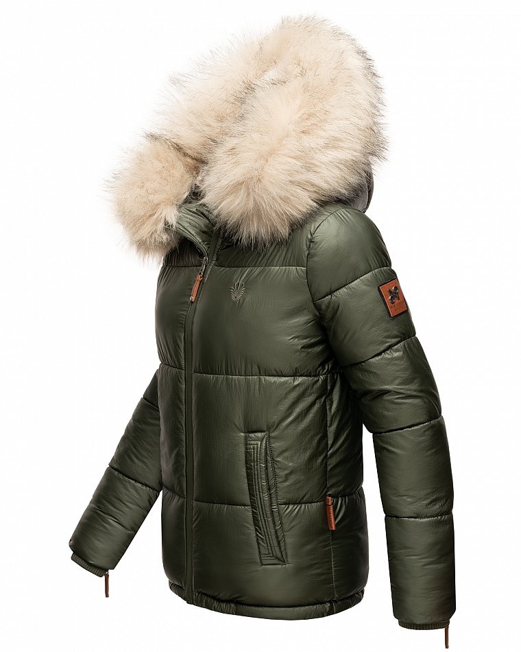 Navahoo Damen Winter Jacke Steppjacke mit Kunstpelz Tikunaa Olive Gr. 40 - L