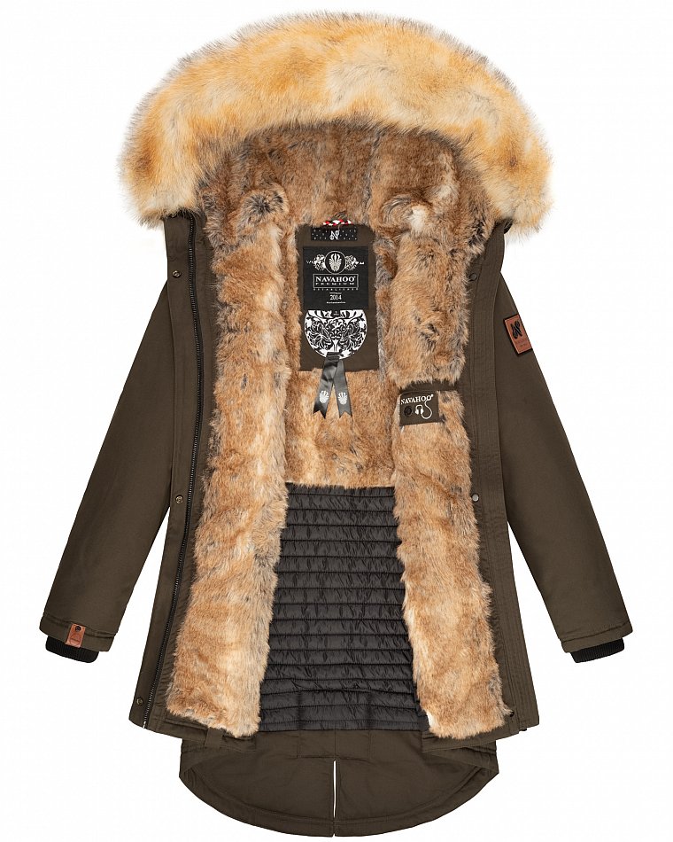 Navahoo Bombii Damen Wintermantel Parka mit Kunstfell & Kapuze Anthrazit Gr. 38- M