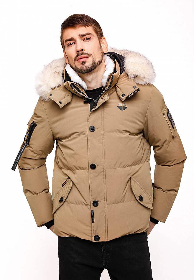 Stone Harbour Halvaar Herren Winterjacke gesteppt Braun mit Weißem Kunstfell Gr. 48 - M