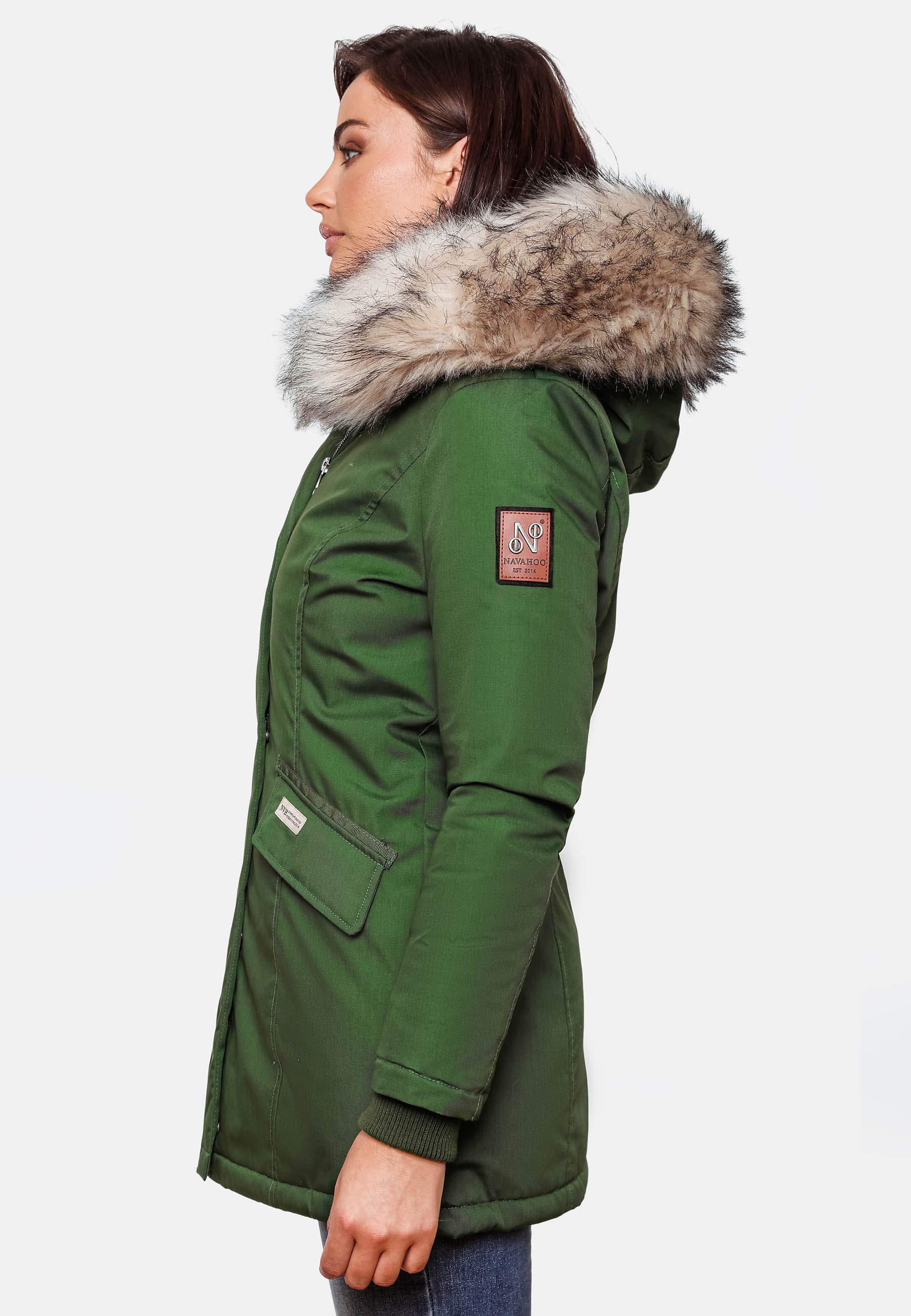 Navahoo Cristal Winterjacke Winterparka mit Kapuze & Kunstfell Grün Gr. 42 - XL