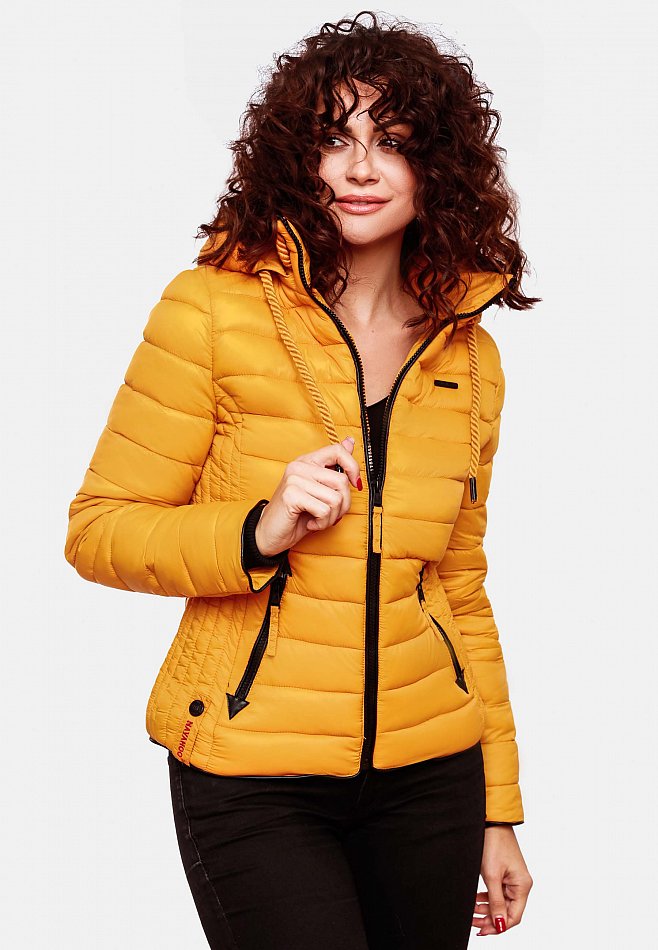 Navahoo Lulana Damen Übergangs Steppjacke mit Kapuze Gelb Gr. 34 - XS