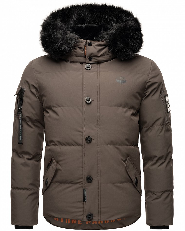 Stone Harbour Halvaar Herren Winterjacke gesteppt Anthrazit mit Schwarzem Kunstfell Gr. 46 - S