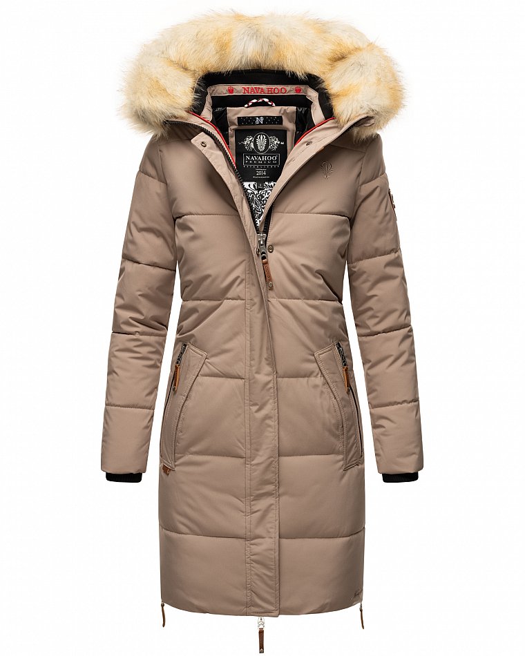 Navahoo Halina Damen Winter Steppmantel Parka mit Kunstfell Taupe Gr. 42 - XL