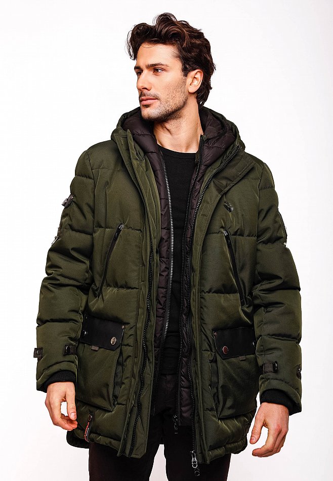 Stone Harbour Herren Winterparka Wintermantel mit Doppel Kapuze Tahaa Olive Gr. 52 - XL