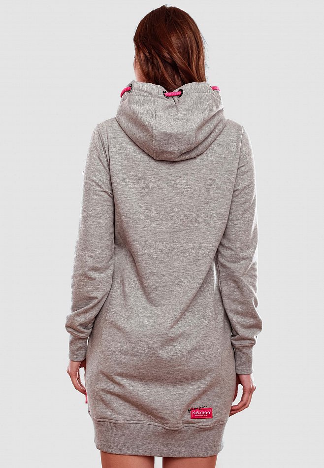 Navahoo Sweatkleid Strickkleid mit Kontrastfarbenen Details Kirschblüte Grau - Melange 38 - M