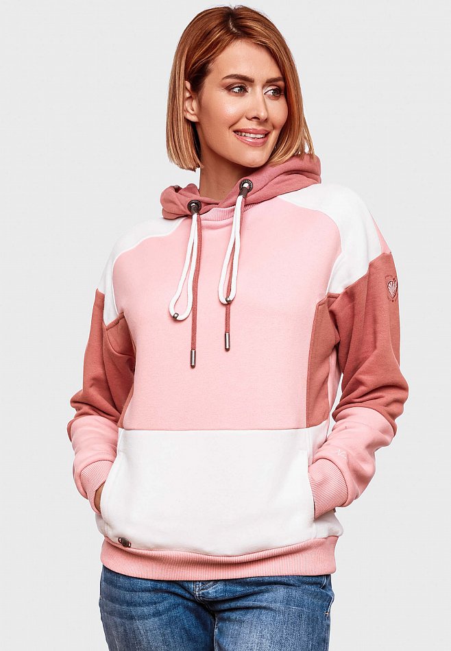 Navahoo Babykätzchen Damen Colorblock Kapuzenpullover Hoodie Powder Rose Gr. 38 - M