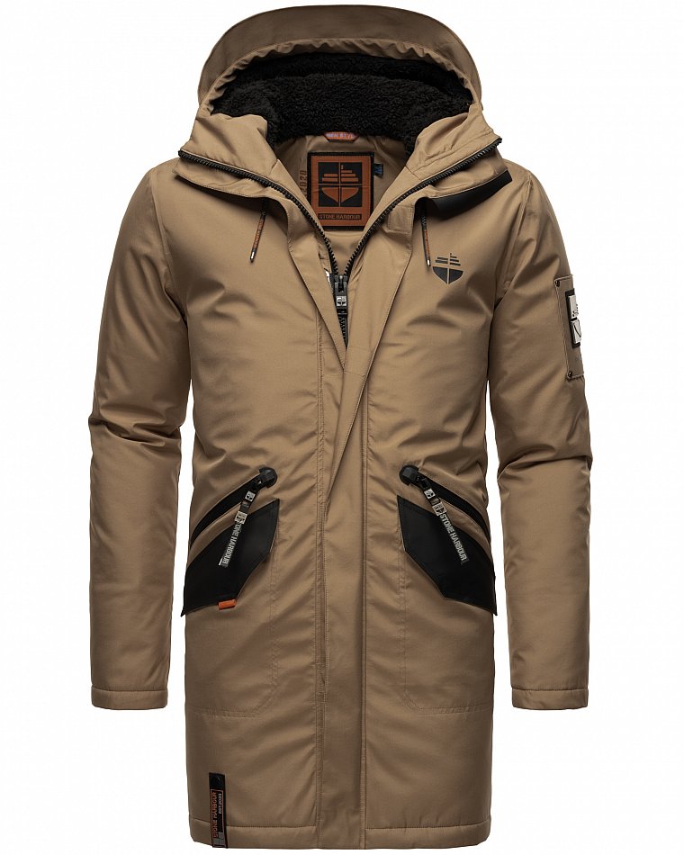 Stone Harbour Ragaan Herren Wintermantel Parka Gefüttert mit Kapuze Hell Braun Gr. 46 - S