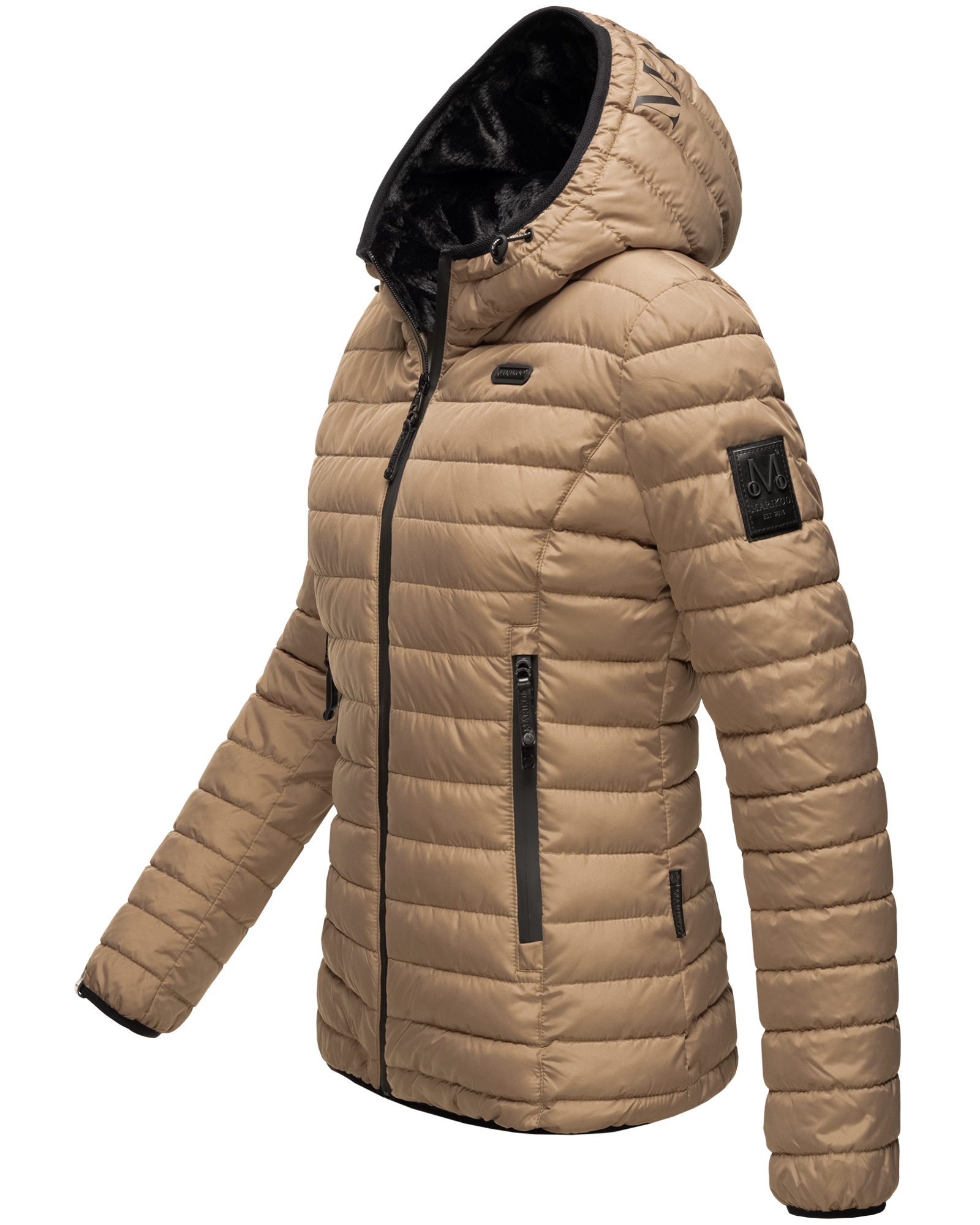 Marikoo Damen Winterjacke Outdoorjacke Steppjacke mit Kapuze Jaylaa Taupe Gr. 36 - S  