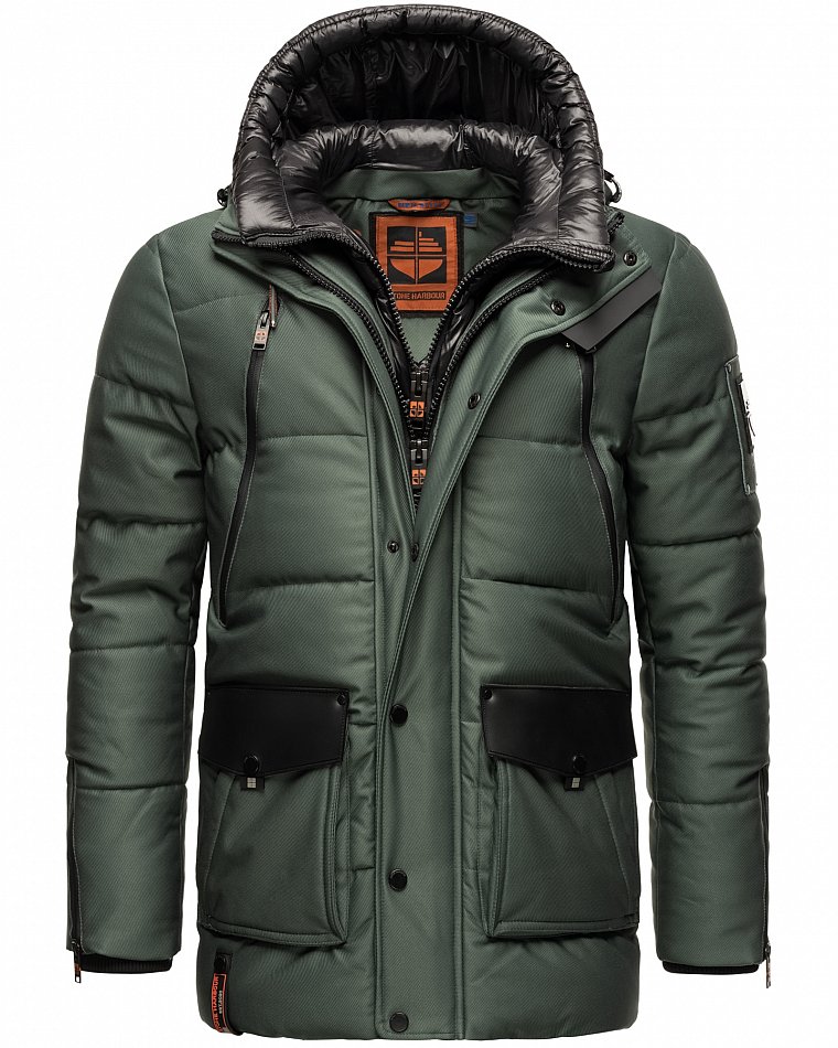 Stone Harbour Mitjaa Herren Wintermantel Parka mit Doppel Kapuze Stone Green Gr. 46 - S