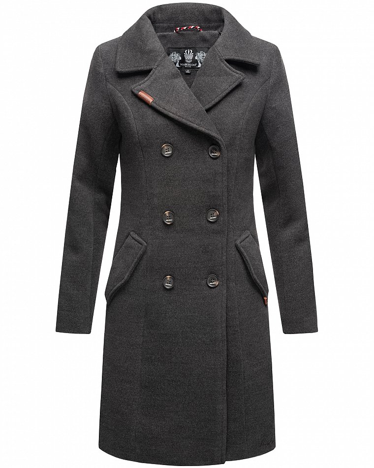 Marikoo Nanakoo Damen eleganter Wintermantel Trenchcoat Anthrazit Gr. 38 - M