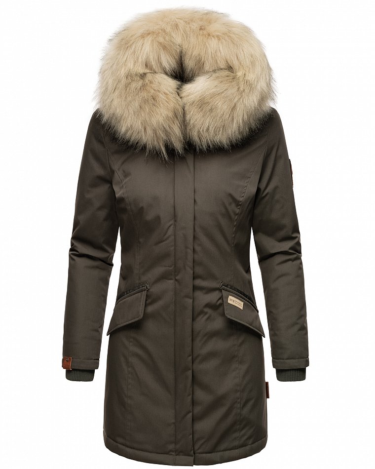 Navahoo Cristal Winterjacke Winterparka mit Kapuze & Kunstfell Anthrazit Gr. 36 - S