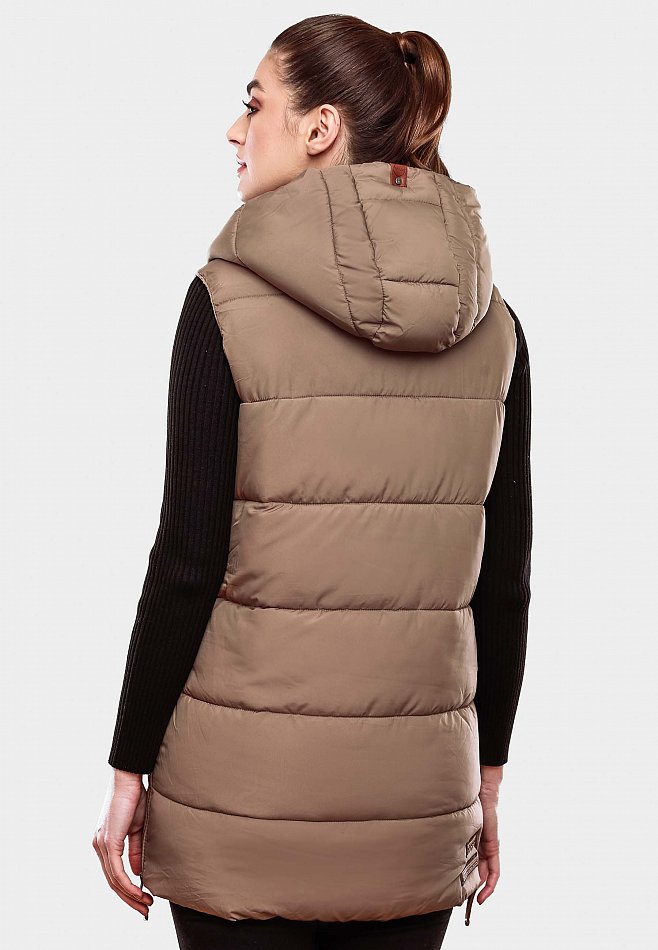 Navahoo Madilynaa Damen Winter Steppweste mit Kapuze Taupe Gr. 36 - S Navahoo Madilynaa Damen Winter Steppweste mit Kapuze Taupe Gr. 36 - S