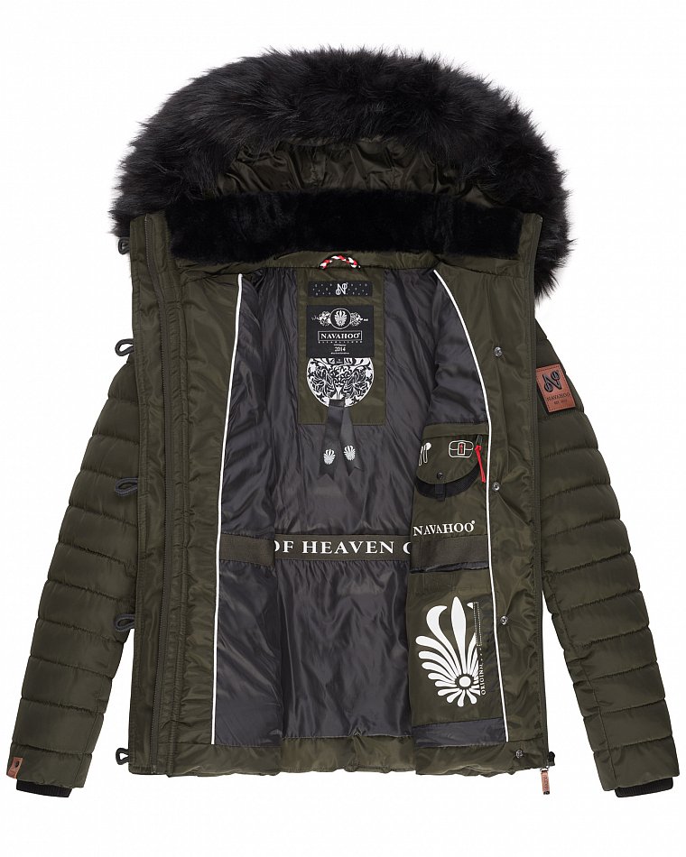 Navahoo Wisteriaa Damen Winter Steppjacke mit Kunstfell Olive Gr. 38 - M