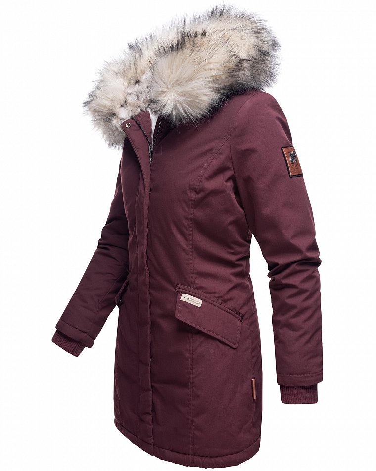 Navahoo Cristal Winterjacke Winterparka mit Kapuze & Kunstfell Weinrot Gr. 36 - S