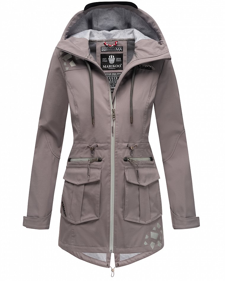 Marikoo Wasserfeste Damen Softshell Übergangsjacke mit Kapuze und Reflektoren Ulissaa Grau Gr. 40 - L