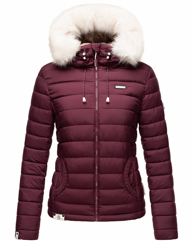 Marikoo Nasriin Damen Übergangsjacke Steppjacke mit Kunstfell Wine Gr. 40 - L