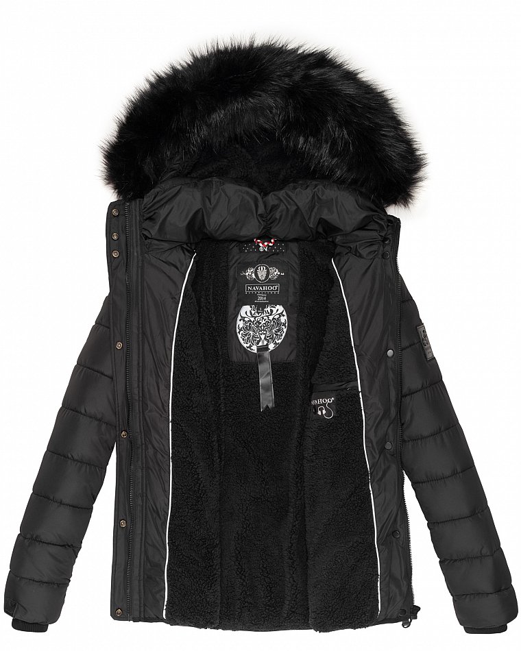 Navahoo Zuckerbiene Damen gefütterte Winter Steppjacke mit Kapuze Schwarz Gr. 36 - S