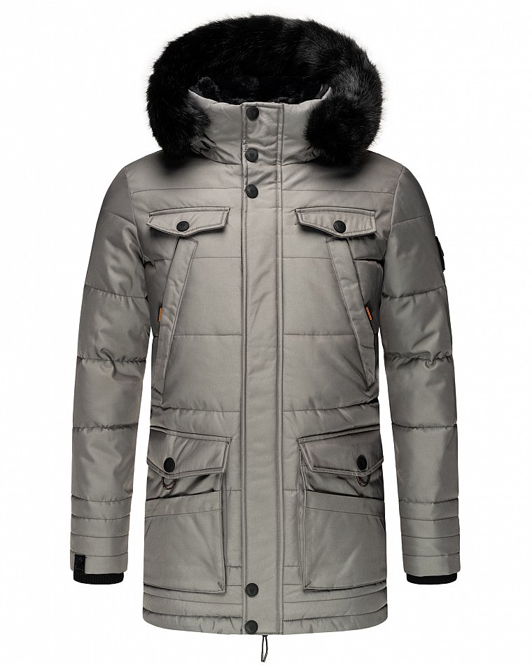 Navahoo Luaan Herren Wintermantel Parka mit Kunstfell & Kapuze Grau Gr. M