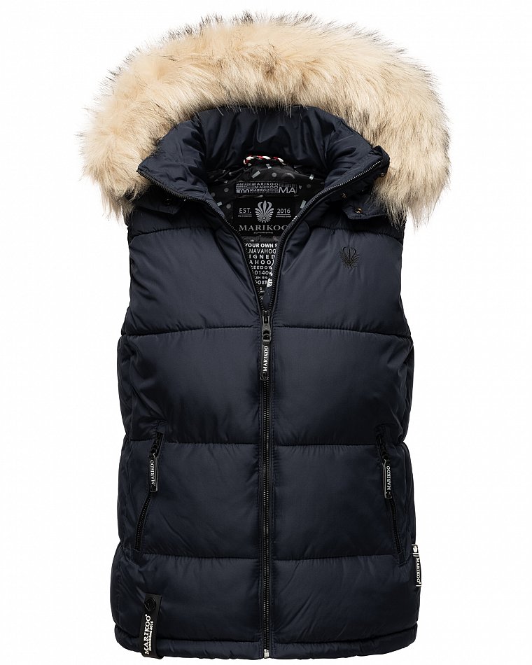 Marikoo Eisflöckchen Damen Winter Steppweste mit Kunstfell Navy Gr. 34 - XS