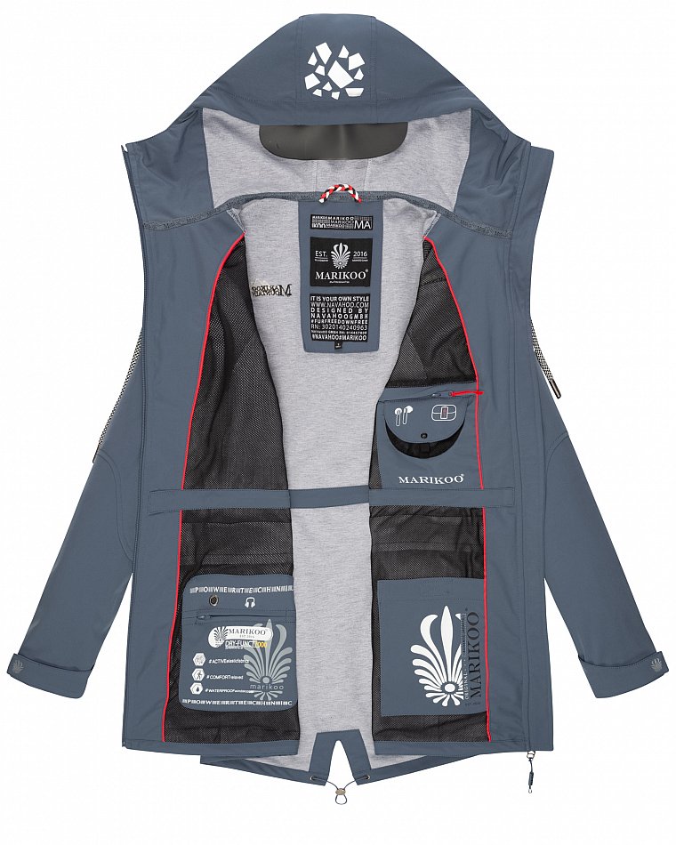 Marikoo Wasserfeste Damen Softshell Übergangsjacke mit Kapuze und Reflektoren Ulissaa Dusty Blue Gr. 38 - M