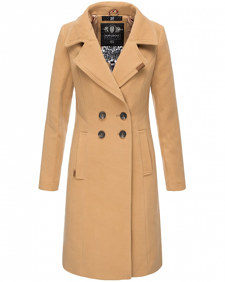 Navahoo Wooly Eleganter Damen Wintermantel Business Trenchcoat mit Reverskragen Camel Gr. 36 - S