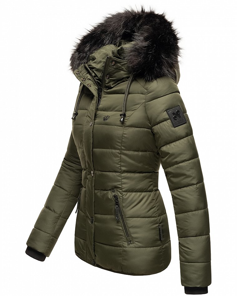 Navahoo Zuckerbiene Damen gefütterte Winter Steppjacke mit Kapuze Olive Gr. 36 - S