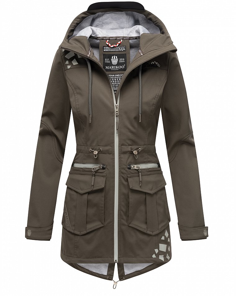 Marikoo Wasserfeste Damen Softshell Übergangsjacke mit Kapuze und Reflektoren Ulissaa Anthrazit Gr. 42 - XL