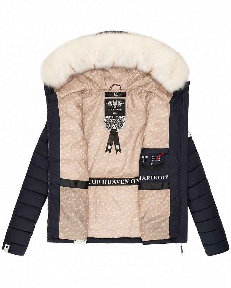 Marikoo Nasriin Damen Übergangsjacke Steppjacke mit Kunstfell Navy Gr. 38 - M
