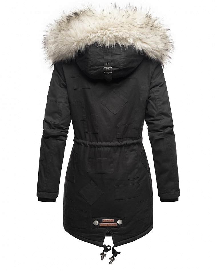 Navahoo Honigfee Damen Winterjacke Parka mit Kunstfell  & Kapuze Schwarz Gr. 36 - S