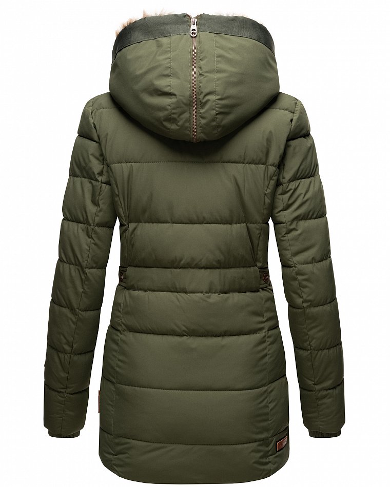 Marikoo Lieblings Jacke Damen Wintermantel Steppmantel mit Kapuze Olive Gr. 40 - L