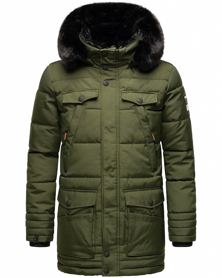 Navahoo Luaan Herren Wintermantel Parka mit Kunstfell & Kapuze Olive Gr. M