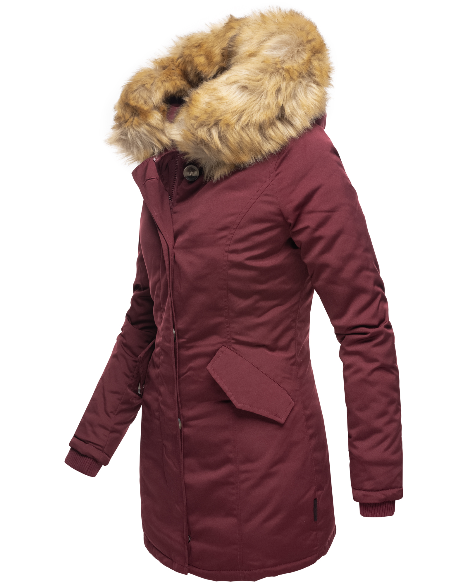 Marikoo Karmaa Eleganter Damen Winter Parka mit Kunstpelz und Kapuze Dunkel Wine Gr. 38 - M