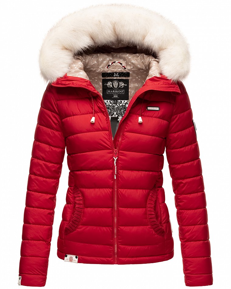 Marikoo Nasriin Damen Übergangsjacke Steppjacke mit Kunstfell Rot Gr. 38 - M