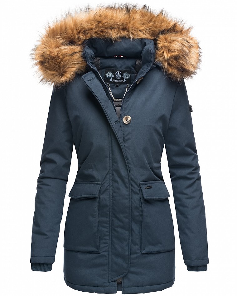 Navahoo Schneeengel Princess Damen Winter Jacke Parka mit Kapuze Blau Gr. 34 - XS