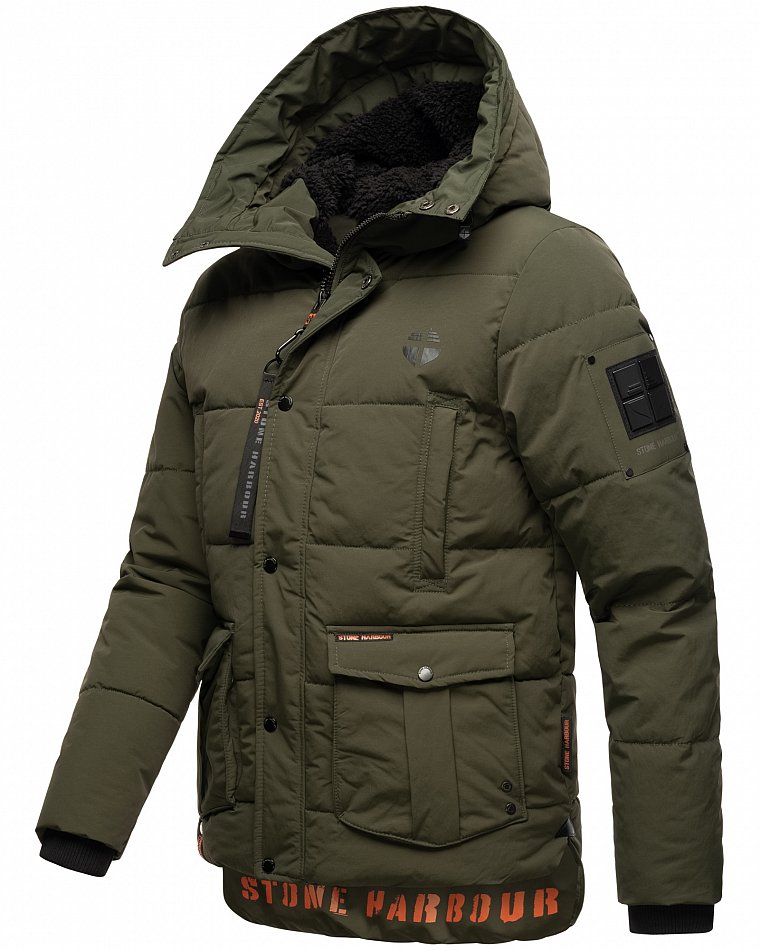 Stone Harbour Admaroo Herren Winterjacke gesteppt mit Kapuze Olive Gr. 48 - M