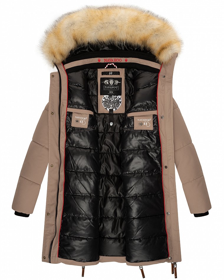 Navahoo Halina Damen Winter Steppmantel Parka mit Kunstfell Taupe Gr. 42 - XL