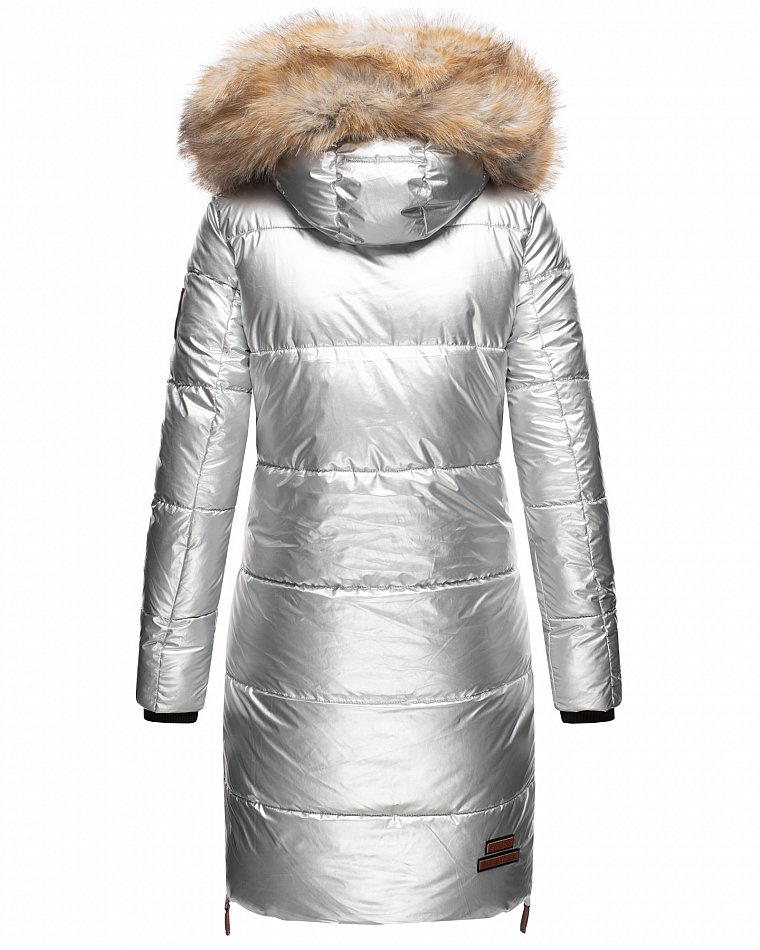 Navahoo Halina Damen Winter Steppmantel Parka mit Kunstfell Silber Gr. 36 - S