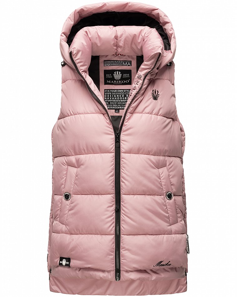 Marikoo Zarinaa Damen Übergangsweste Steppweste mit Kapuze Powder Rose 40 - L
