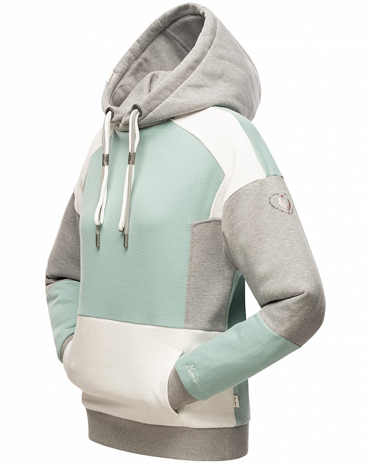 Navahoo Babykätzchen Damen Colorblock Kapuzenpullover Hoodie Dusty Mint Melange Gr. 40 - L