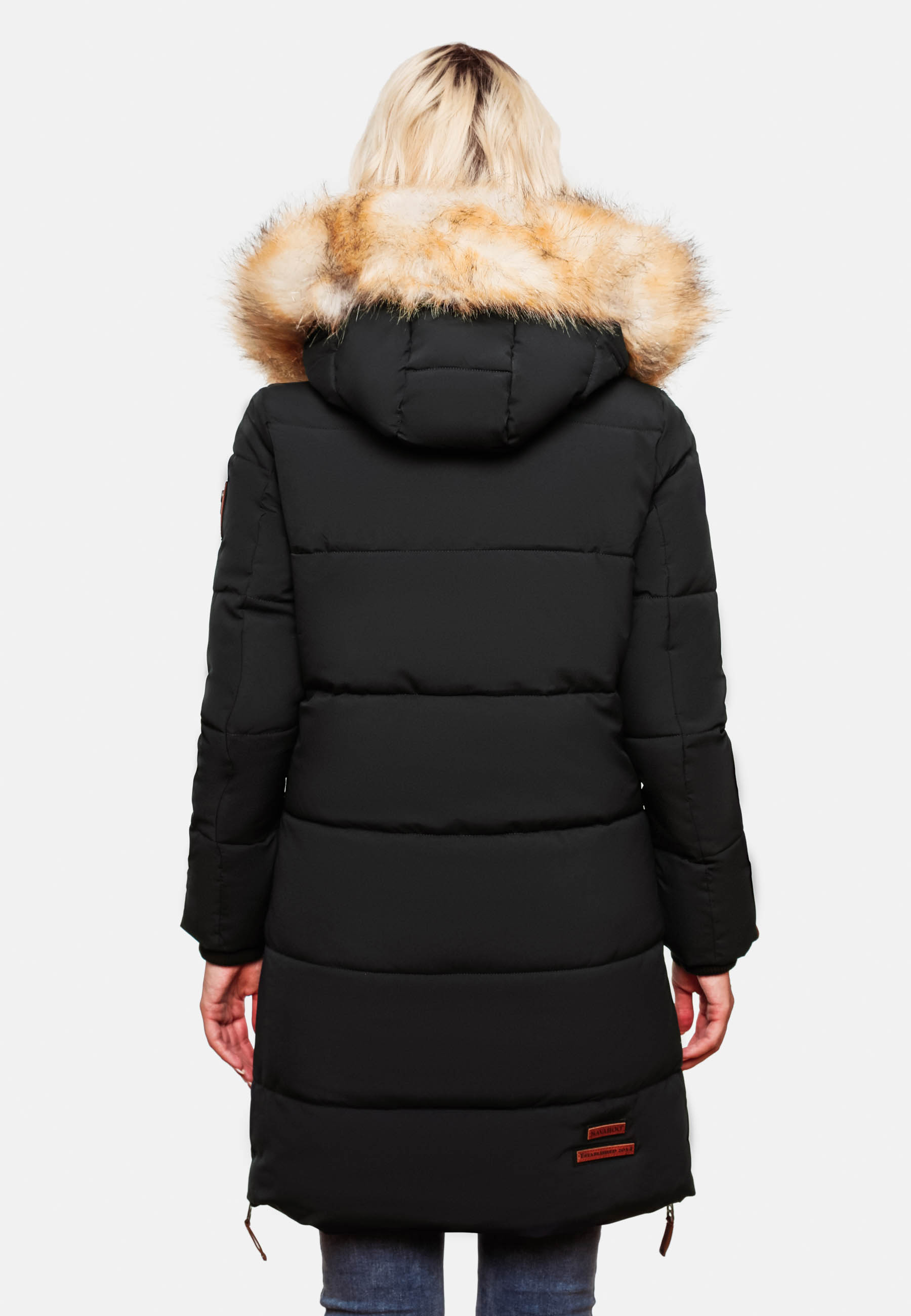 Navahoo Halina Damen Winter Steppmantel Parka mit Kunstfell Schwarz Gr. 36 - S