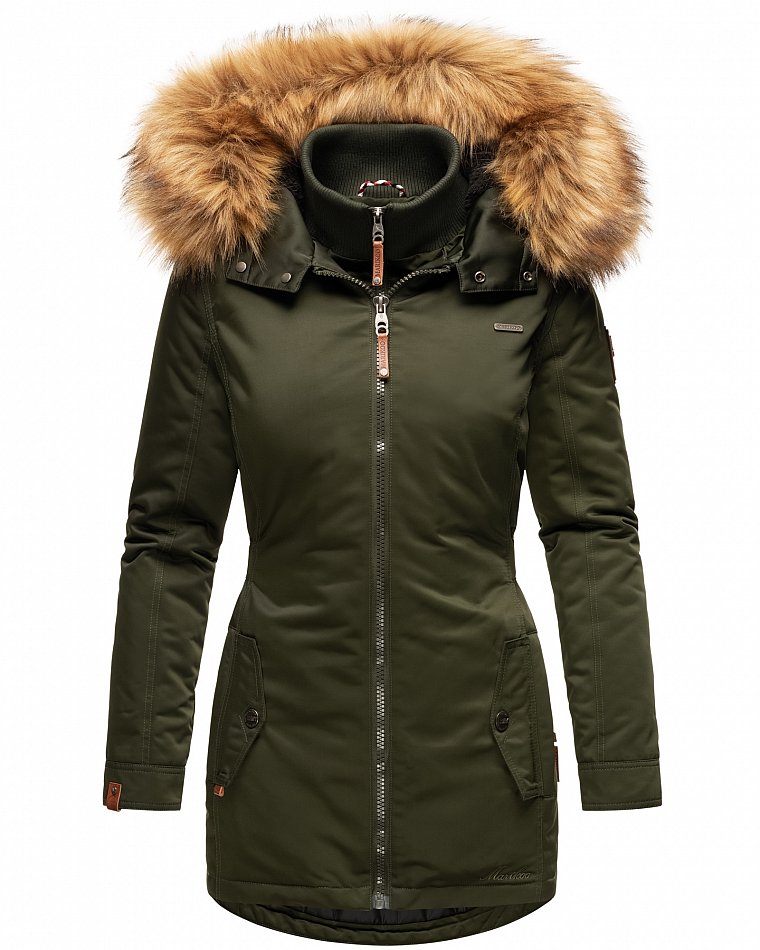 Marikoo Sanakoo Damen Winterjacke Parka mit Kapuze Olive Gr. 36 - S