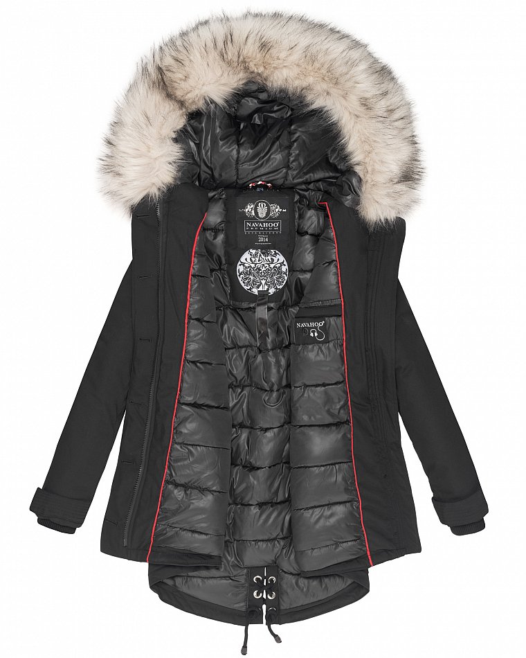 Navahoo Lady Like Damen Jacke Winterparka mit Kapuze & Kunstfell Schwarz  Gr. 36 - S