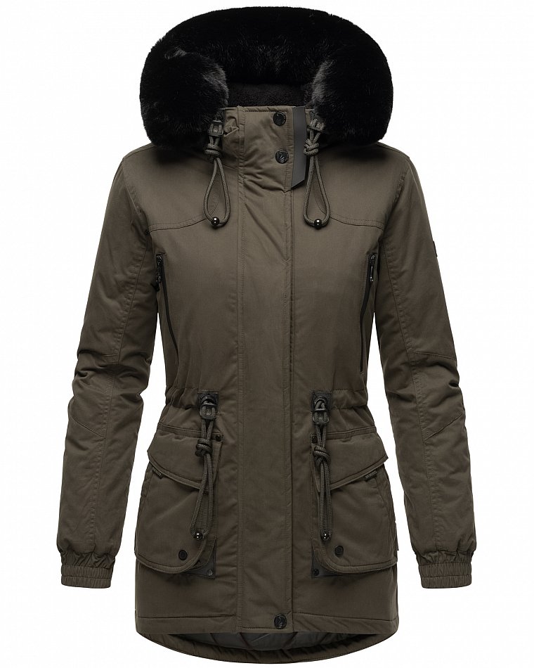 Navahoo Olessaa Damen halblange Winterjacke mit Kapuze Anthrazit Gr. 38 - M
