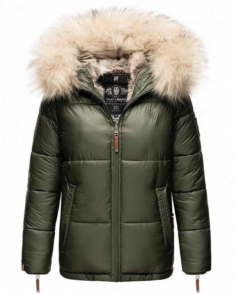 Navahoo Damen Winter Jacke Steppjacke mit Kunstpelz Tikunaa Olive Gr. 40 - L