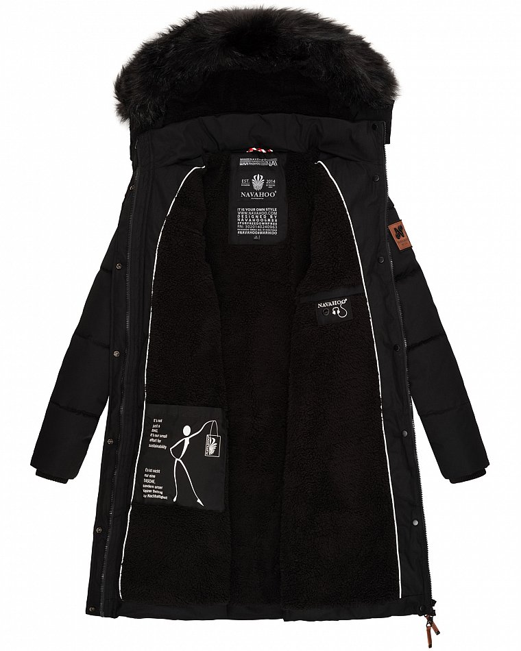 Navahoo Cosimaa Damen Wintermantel mit Teddyfell Gefüttert inkl. Regenschirm Schwarz Gr. 38 - M